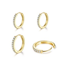 3 Pairs of Hoop Earrings Silver Earrings for Women, Small Earrings Set with Zirconia, 925 Silver Gold-Plated Hoop Earrings, Hypoallergenic, Small Sleeping Hoop Earrings Silver/Gold, 8 mm/10 mm/12 mm,
