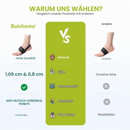 Arch Support for Plantar Fasciitis - Bukihome Improved Adjustable Braces and Arch Pads - Non-Slip Barefoot Arch Supports for Women - Gel Pads for Flat Feet - Black