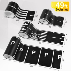 6 Rolls Roadway Tape, Race Cars Decorations for Kids Birthday Party, Race Track Tape Easy to Stick and Tear Without Leaving Any Traces, 92 FT Long 4 Types of Road Tape