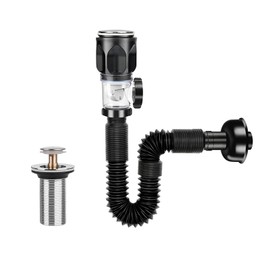 BDHYYM Siphon Sink Drain Pipe, Drain Fitting, Sink, Flexible Drain Hose and Pop-up Bathroom Kitchen Countertop Washbasin Anti Clogging