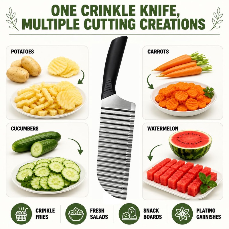 FATUXZ Stainless Steel Crinkle Cutter, Wavy Potato Slicer Wave Chopper