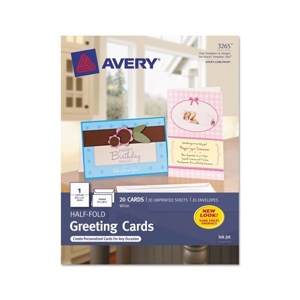 Half-Fold Greeting Cards, Inkjet, 5 1/2 x 8 1/2, Matte White, 20/Box w/Envelopes