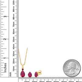 18K Yellow Gold Plated Silver Red Created Ruby and Red Rhodolite Garnet Pendant and Earrings Jewelry Set For Women | 3.54 Cttw | Gemstone July Birthstone | Pear Shape 9X6MM | With 18 Inch Chain