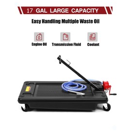 EcoExplorer Oil Drain Pan,17 Gallon Heavy Duty Oil Drain Tank with T-Handle, Portable Low Profile Oil Drain Pan, Large Capacity Truck Oil Change Pan for Car,SUVS and Trucks