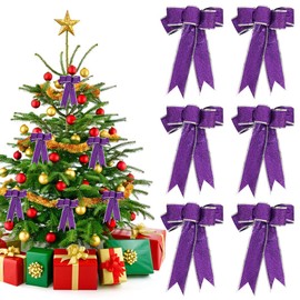 6PCS Bow Knot Wreath for Christmas D¨¦cor, Large Christmas Wreath Bow for Front Door Indoor Outdoor Wall Tree Topper Decoration Supplies Party Ornament (Purple)