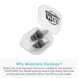 MEE audio Universal High Fidelity 10db Flat Response Filtered Earplugs (Includes 3 Sizes - S/M/L, Gray)