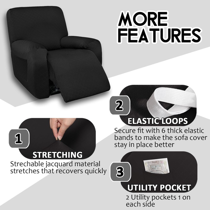 ULTICOR Squared Jacquard Design, 4-Piece, 1 Seat Recliner Cover, Reclining