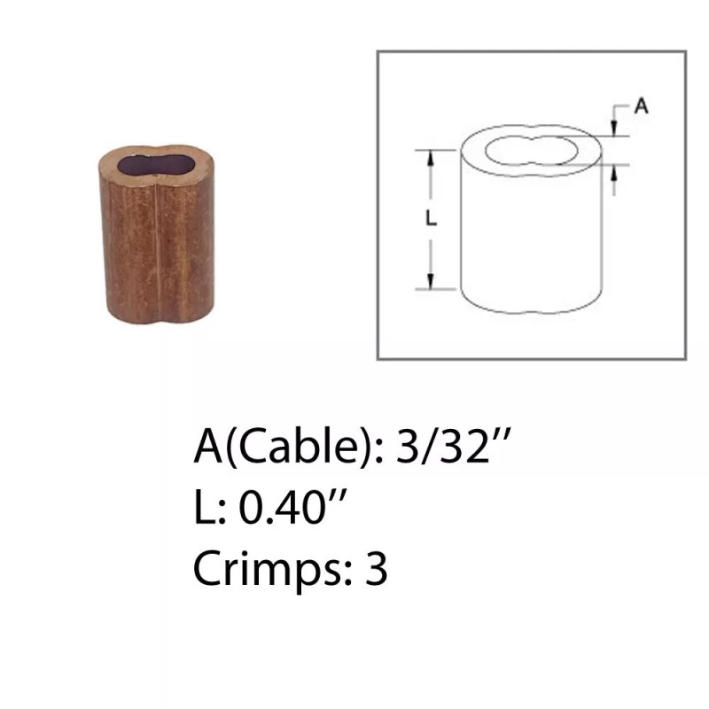 Unbranded 3/32" Wire Rope Sleeve,Cable Crimp Ferrule, Copper Gritted Crimping