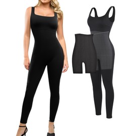 Popilush Shapewear Jumpsuit for Women Built In Shapewear Tummy Control Bodysuit Body Shaper Square Neck Sports Romper