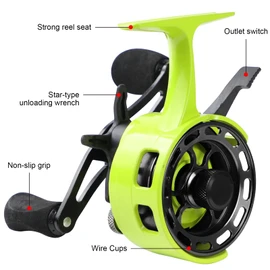 FREE FISHER Ice Fishing Reels 3.2:1 Gear Ratio Ultra Smooth 3+1Ball Bearings Strength CNC-machined Aluminum Inline Ice Fish Reel with Left/Right Hand Retrieve Left