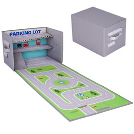 Livememory Toy Car Garage Box - Toy Car Storage Toy Car Box for with Car Rug Play Mat (Not Included Cars)