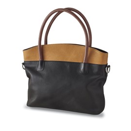 Leather Colorblock Bag, Multicolor Purse with Handle & Crossbody Strap, Black, Tan, Brown Tote Handbag, 12” x 10.5"