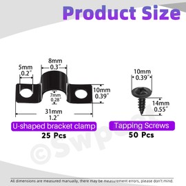 Swpeet 25Pcs 5mm Two Hole U Bracket Clamp with 50Pcs Self-tapping Screws Kit, U-Clamps, Metal Pipe Clamps, Pipe Strap Clamps, Conduit Clamps, Tension Clips for Fixing Pipe or Cable