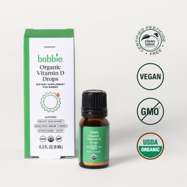 Bobbie Organic Baby Vitamin D Drops, Daily Liquid Supplement to Support Development, Immune Health and Strong Teeth and Bones* in Newborn Babies and Infants, Vegan, Infant Vitamin D, 400 IU, 0.3 fl oz