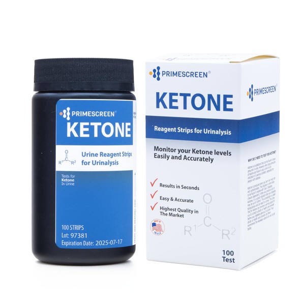 Prime Screen Ketone Test Strips: Testing Ketosis Based on Your Urine, 100 Ketone Urinalysis Tester Strips (Made in USA)