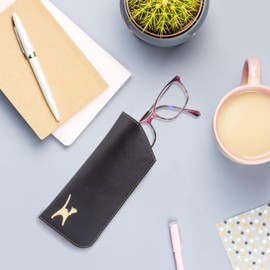 Catwalk Collection Handbags - Women's Leather Glasses Case Soft - Sunglasses Case Small - Glasses Bag with Gift Box - Iris - Brown