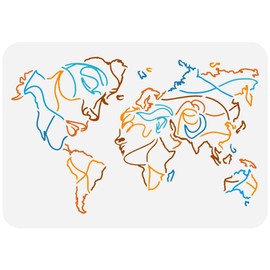 FINGERINSPIRE World Map Human Face Painting Large Stencil 8.3x11.7inch PET Character Spraying Big Stencil Reusable Minimalist Line Pattern Wall Stencil Abstract Man Woman Art Face Painting Template