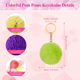 Hicarer 32 Pieces Pom Poms Keychains Colorful Fluffy Ball Pompoms Keychain Faux Rabbit Fur Pompoms Keyring for Girls Women DIY Hats Shoes Bags Hair Accessories (2.4 Inch Diameter)