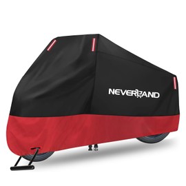 NEVERLAND Motorcycle Cover Waterproof Outdoor, 300D Motorcycle Cover Heavy Duty Outdoor All Season Protection, Universal Motorbike Cover with Night Reflective, Lock-Holes, Storage Bag (Up to 86")
