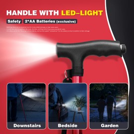 BigAlex Folding Walking Cane with LED Light,Pivoting Quad Base,Adjustable Walking Stick with Carrying Bag for Man/Woman (Alloy Base)