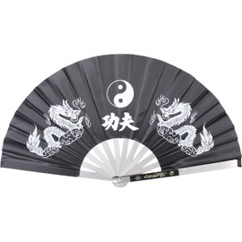 BladesUSA 2510-CBK Kung Fu Fighting Fan, Metal Frame, Black/White, 14-3/4-Inch Length, 27-1/4-Inch Open