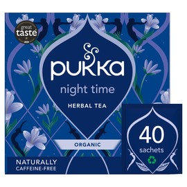 Pukka Herbs Night Time Organic Herbal Tea - 40 Plant Based Biodegradable Tea Bags - Sleep Tea Box, Chamomile, Lavender, Oat Flower, and Limeflower - Natural For Bedtime Relaxation, Caffeine Free