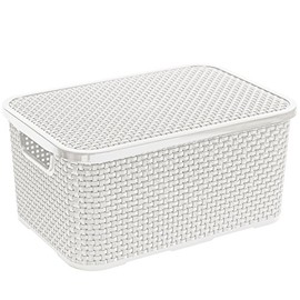 BranQ Rattan Basket With Cover Gray Bin White Basket Brown Box 10L or 19L (White, 10L)