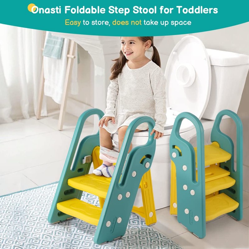 Onasti Foldable Toddler Step Stool for Bathroom Sink, Adjustable 3