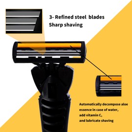 Miechua 3 Blade Razor,Plastic Anti-slip Men Manual Refill Cartridges razors, Reusable Face Cleansing Care Tool, Shave Supplies for Men and Women - Black