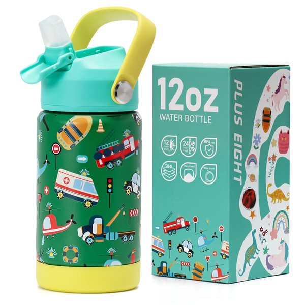 pluseight Kids Insulated Water Bottle with Straw Lid, 350 ml,