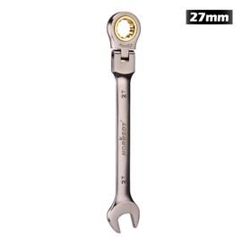 HORUSDY Flexible Head Ratchet Spanner, 27MM Metric Wrench Ratcheting Combination Wrenches 72-Teeth, Cr-V Constructe Nickel Plating (One Piece 27mm)