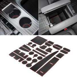 SENSHINE Cup Holder Insert for Toyota Sienna Accessories 2024 2023 2022 2021 Center Console Liner Door Pocket Non-Slip Anti Dust Pad Premium Interior 25Pcs Set (Red Trim)