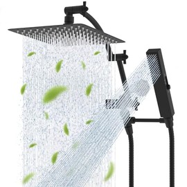 Hibbent All Metal CUPC Certified 10'' Rainfall Shower Head, Dual Shower Head Combo, High Pressure Handheld 4 Sprays Shower Wand, 16'' Adjustable Extension Arm, 71'' Hose, Shower Holder, Matte Black