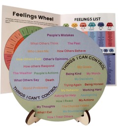 Feelings Wheel Therapy Emotions Double Sided Mental Health Office Desk Decor - 2 Page Feelings Wheel & List Emotions Print Card for School Counselor, Counseling Therapist, Therapy Office Decor.