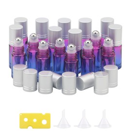 Ellbest 5ml Rolling Glass Bottle for Essential Oil 17pcs Colorful Roller Bottles with Stainless Steel Roller Balls & Funnels Reusable Bottle, Perfect for Travel, Carrying Outside (Rose Blue Gradient)