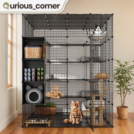 Qurious_Corner 5 Tiers 55" x 69" Large Catio Pet Cage Cat House Puppies Crate Free Hammock