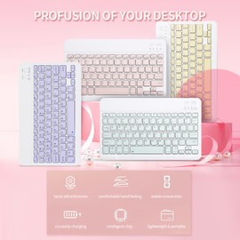 10-inch Wireless BT Keyboard Three-system Universal Colorful Rechargeable BT Keyboard Mobilephone Tablet Universal Keyboard Pink