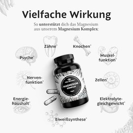 Feel Natural Magnesium Komplex C 180 Kapseln mit 400mg elementarem Magnesium pro Tagesdosis C aus 4 hochwertigen Verbindungen: -Oxid, Citrat, Bisglycinat & -Malat C hochdosiert