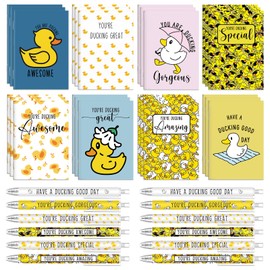 Kosiz 48 Set Back to School Gifts for Students Pocket Notebooks Inspirational Duck Pens Set Thank You Gifts Motivational Mini Journals Pens for Duck Lovers Teachers Employee Appreciation