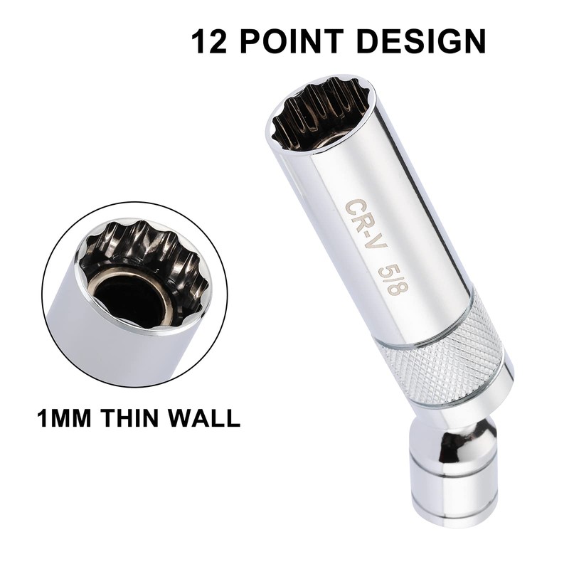 Mayouko 6PCS 3/8"Drive Thin Wall Magnetic Swivel Spark Plug Socket,