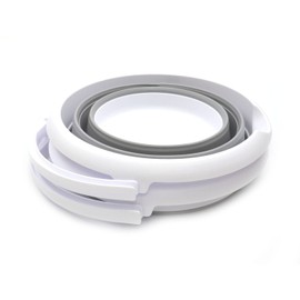 SAMMART 5L Collapsible Fishing Bucke - Foldable Round Tub - Portable Plastic Water Pail - Space Saving Outdoor Waterpot (White/Grey (Set of 2))