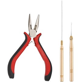 HYNRCAKZYL Hair Extension Tools Kit 1 Pack Mini Needle Nose Hair Extensions Pliers Tooth Plier for Remove Micro Rings Beads, 1 Pack Pulling Hook Needle, 1 Pack Loop Threader