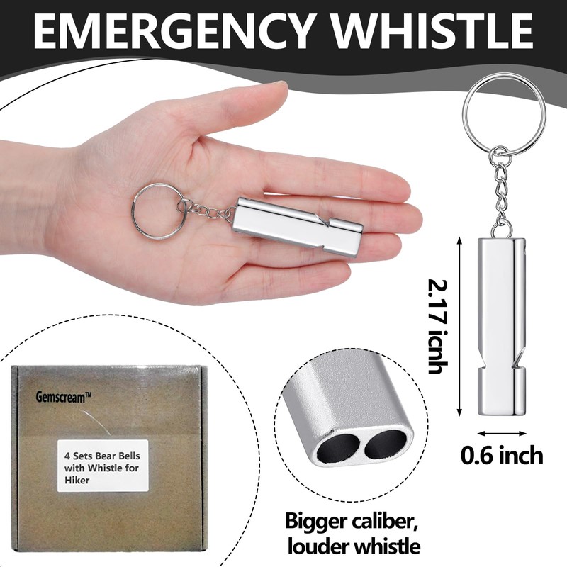 Gemscream 4 Sets Bear Bells with Whistle for Hiker, Loud