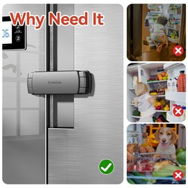 Mom's Choice Gold Awards Winner - EUDEMON 1 Pack Latest French Fridge Lock French Door Refrigerator/Freezer Lock Apply to Max 3.54"(90mm) Two Door Gap Distance for Kids & Babies,Easy to Install(Black)