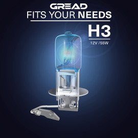 Gread - H3 Car Lamp H3 12V 55W - Super White - Front Headlight 8500K E-Certification Registration Free - Xenon Look - Pack of 2