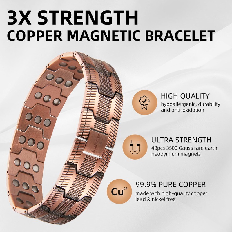 MagEnergy Copper Bracelet for Men 3X Magnetic Bracelets 99.99% Pure