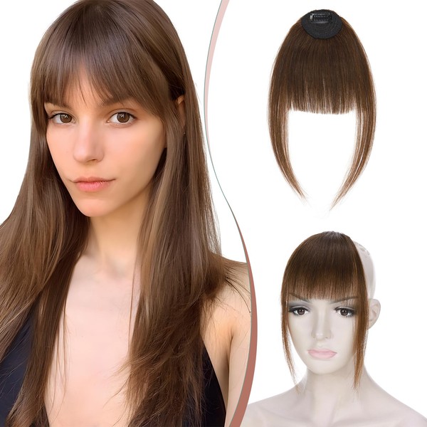 Elailite Hair Fringe Real Human Hair Clip in Extensions Neat