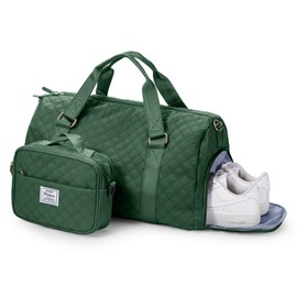 vivatote Travel Duffle Bag with Toiletry Bag, Waterproof Weekender Overnight Bags for Women, Lightweight Tote Luggage Carry on Sport Gym Bags with Shoe Compartment&Wet Pocket&Trollery Sleeve, Green