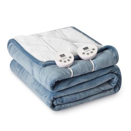 Cozorbt Heat Blanket 84”x90” Queen Size-Dual Control，Soft Flannel & Sherpa Electric Blanket with 10 Heat Settings,12 Timer Setting and 8 Hours Auto-Off,ETL Certified Machine Washable,Light Blue