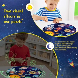 REALRINDO Floor Puzzles for Kids Ages 4-6 70 Piece Glow in The Dark Solar System Puzzles 3-5 Space Planets Toys Large Jigsaw Puzzle Learning Educational Toy Birthday Gift for Boys Girls Ages 6-8